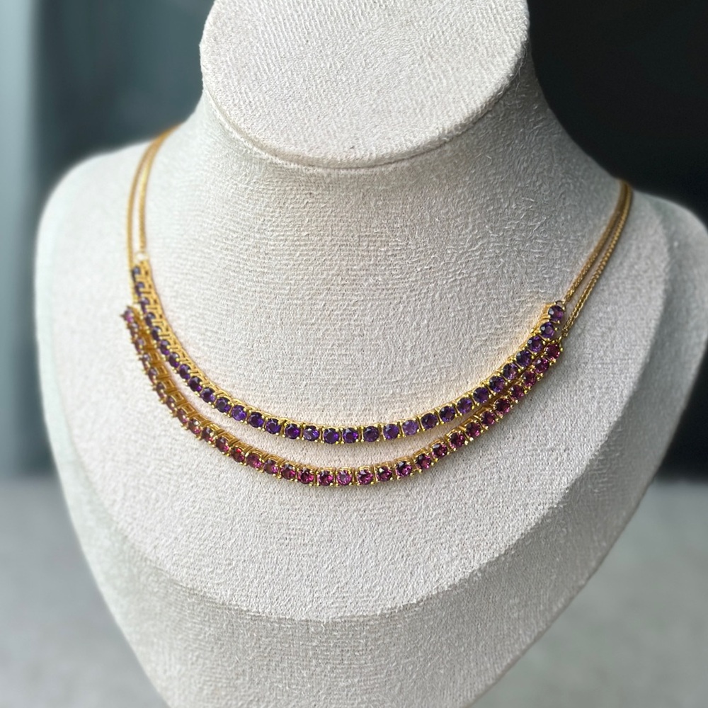 Elegant half tennis necklaces amethyst garnet rhodolite 18k sterling silver